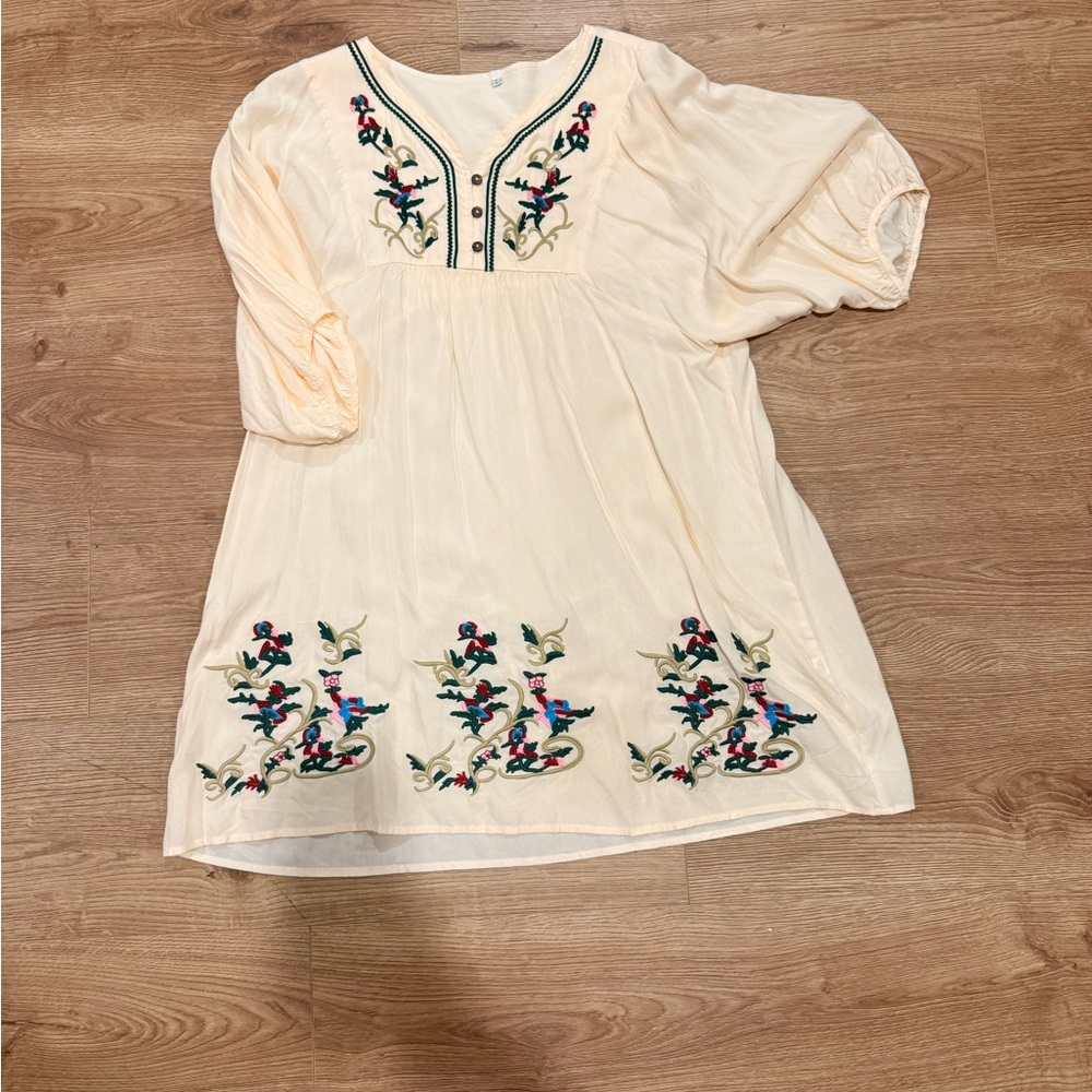Embroidered Cream Tunic Dress